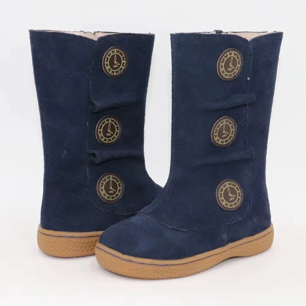 Livie & Luca Navy Suede Toddler Boots Button Detail Size 7 Preppy Classic